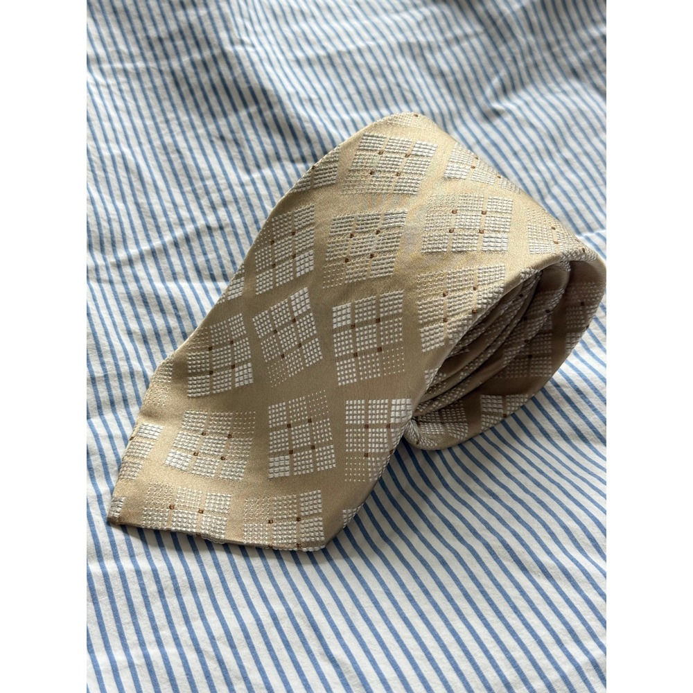 Giorgio Armani Silk Tie Tan Gold Geometric Jacquard Wide Luxe Quiet Luxury